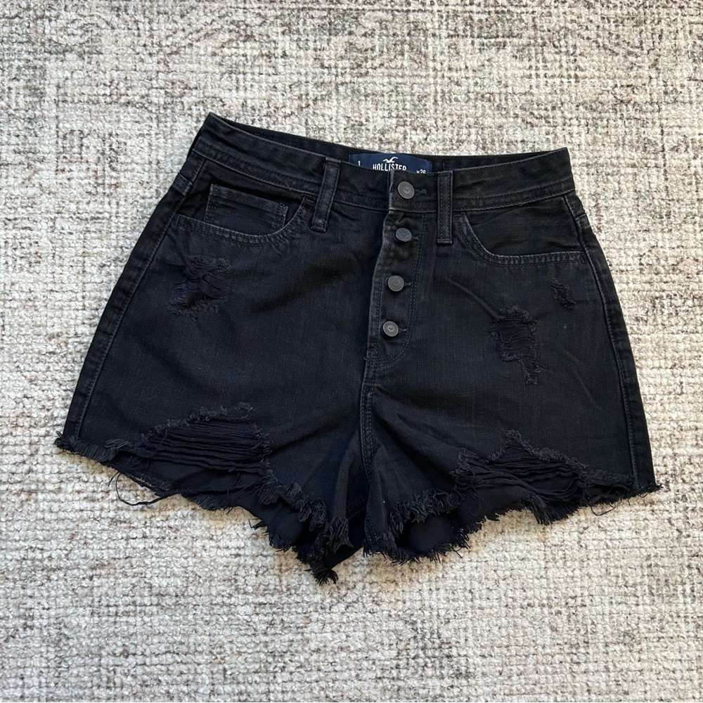Hollister Black High-Waist Distressed Denim Shorts